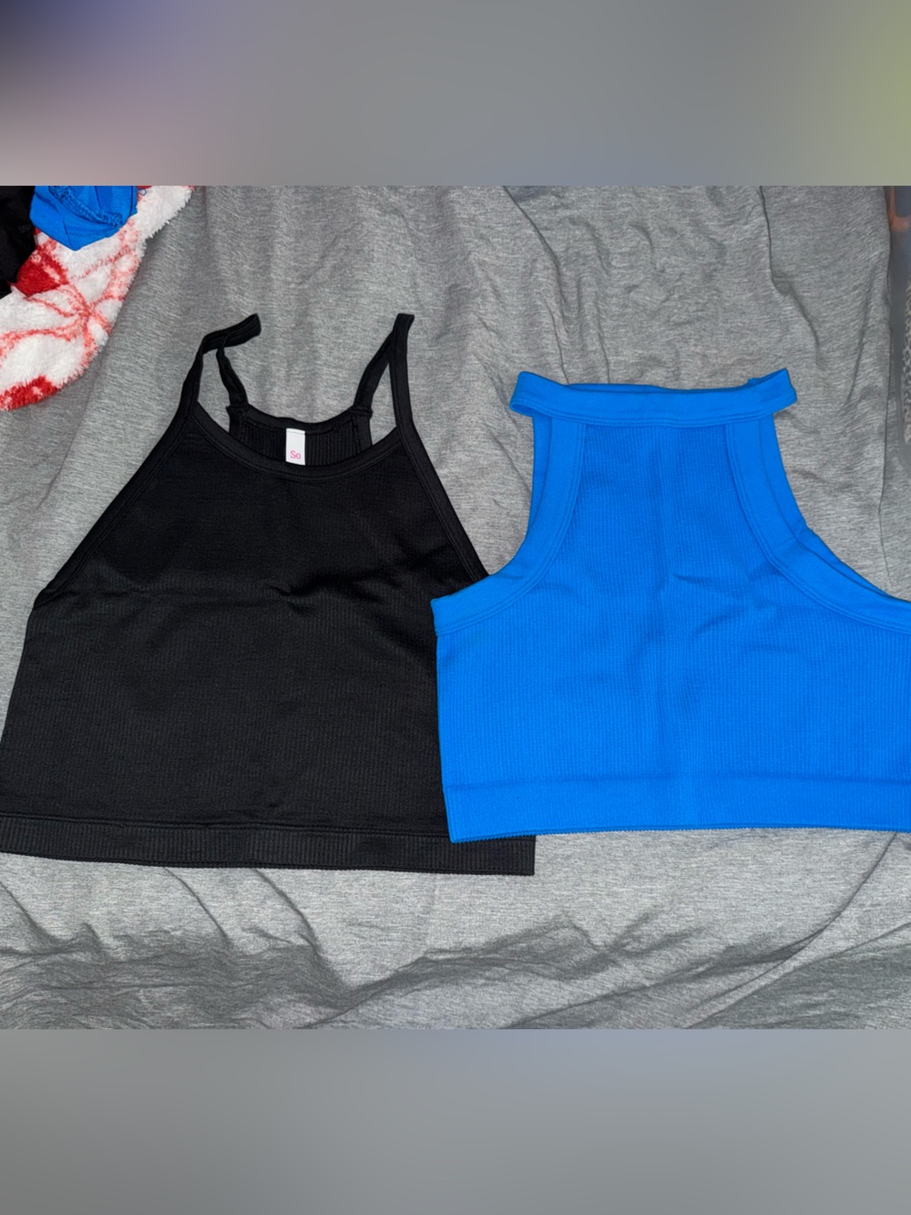 Ribbed Halter Crop Top Duo - Black & Royal Blue